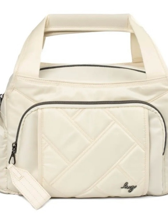 lug Handbags - lug Rumble Quilted Cream Satchel with Front Zip Pocket, Top Handles, & strap